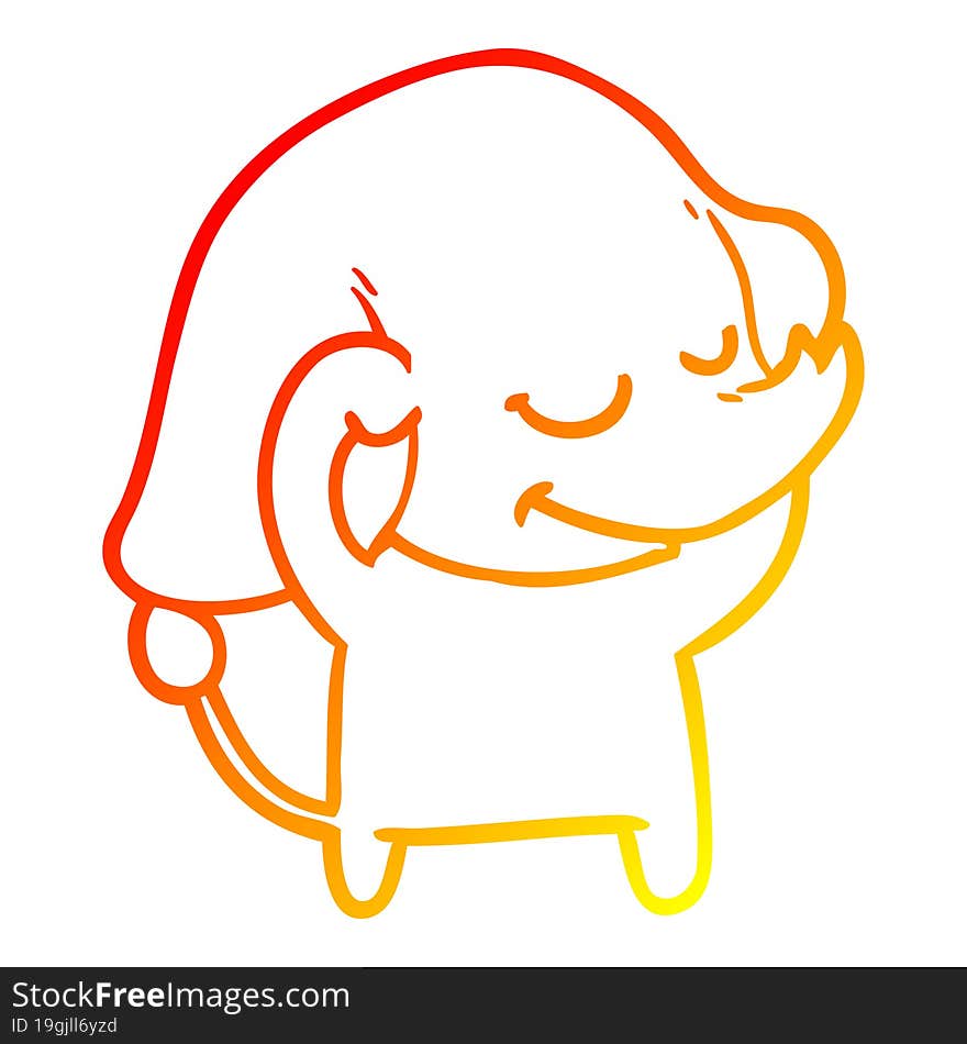 Warm Gradient Line Drawing Cartoon Smiling Elephant