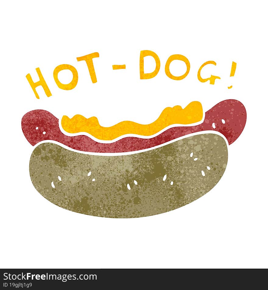 freehand retro cartoon hotdog