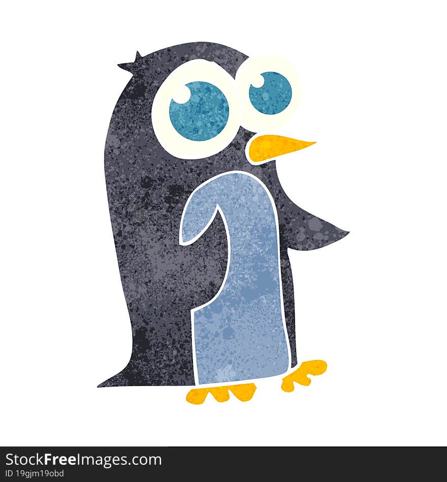 Retro Cartoon Penguin With Big Eyes