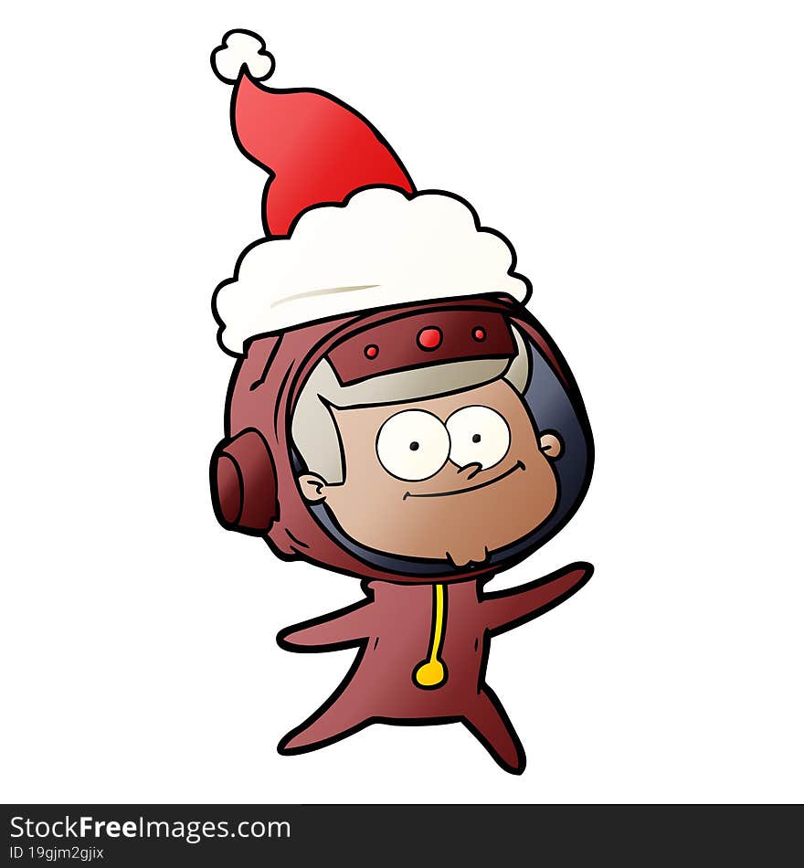 happy astronaut gradient cartoon of a wearing santa hat