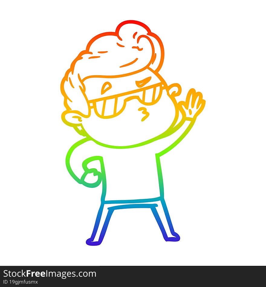 Rainbow Gradient Line Drawing Cartoon Cool Guy