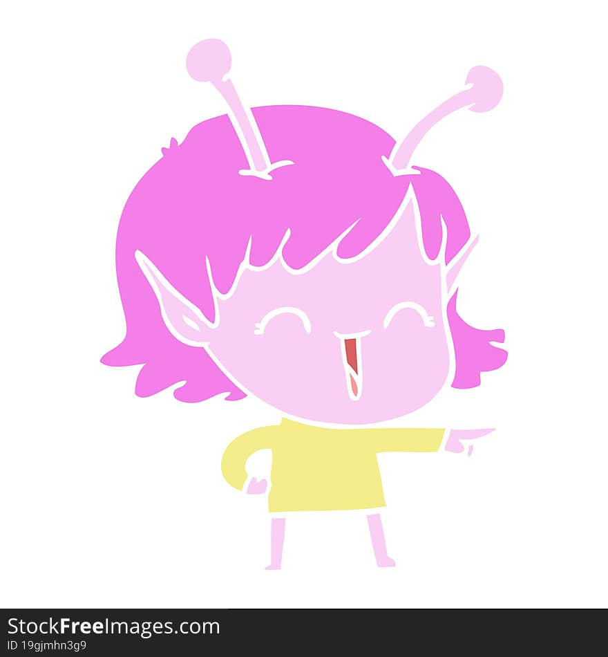 flat color style cartoon alien girl laughing