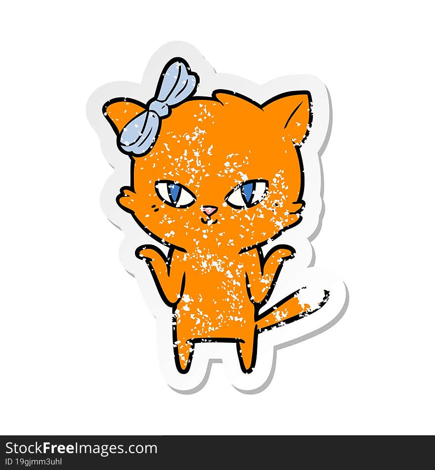 distressed sticker of a cute cartoon cat