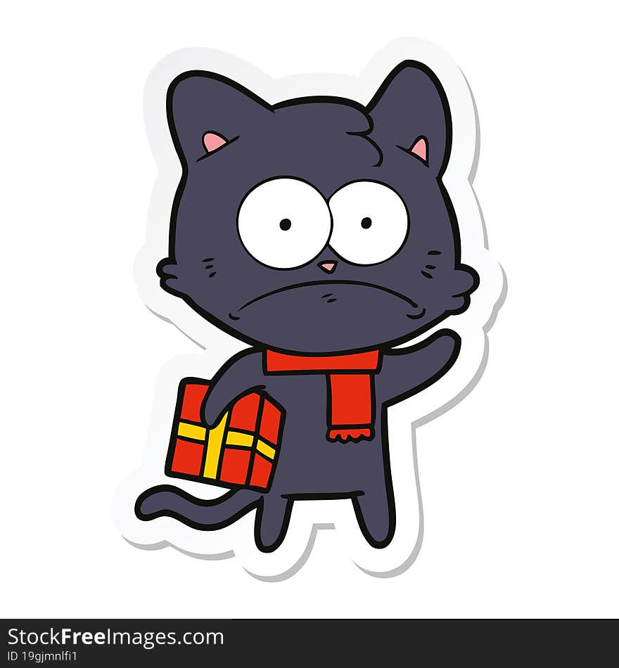 sticker of a cartoon nervous cat