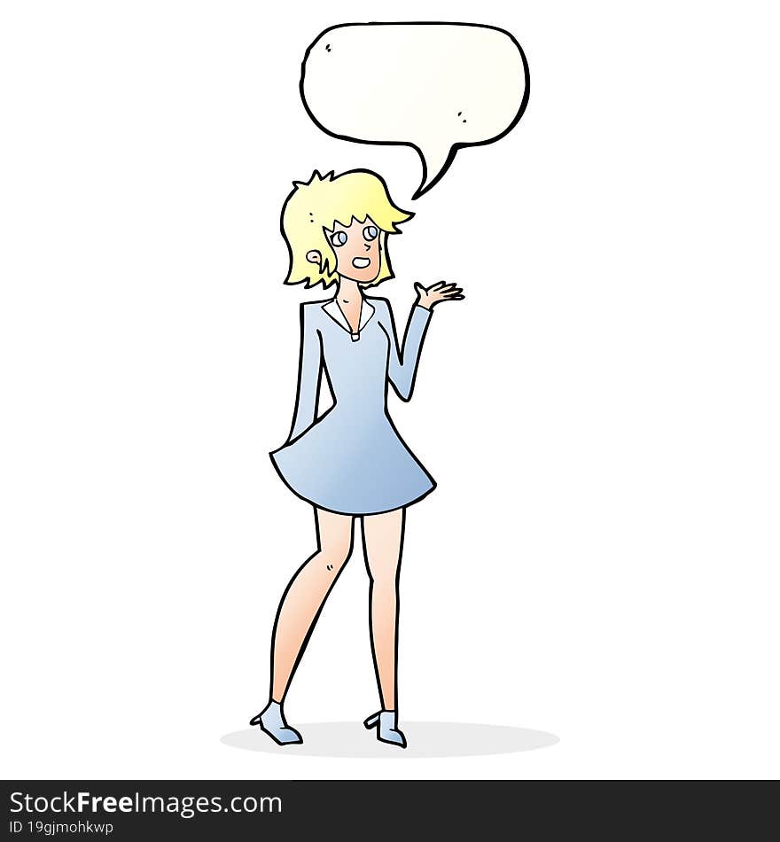 Cartoon Pretty Woman In Dress With Speech Bubble