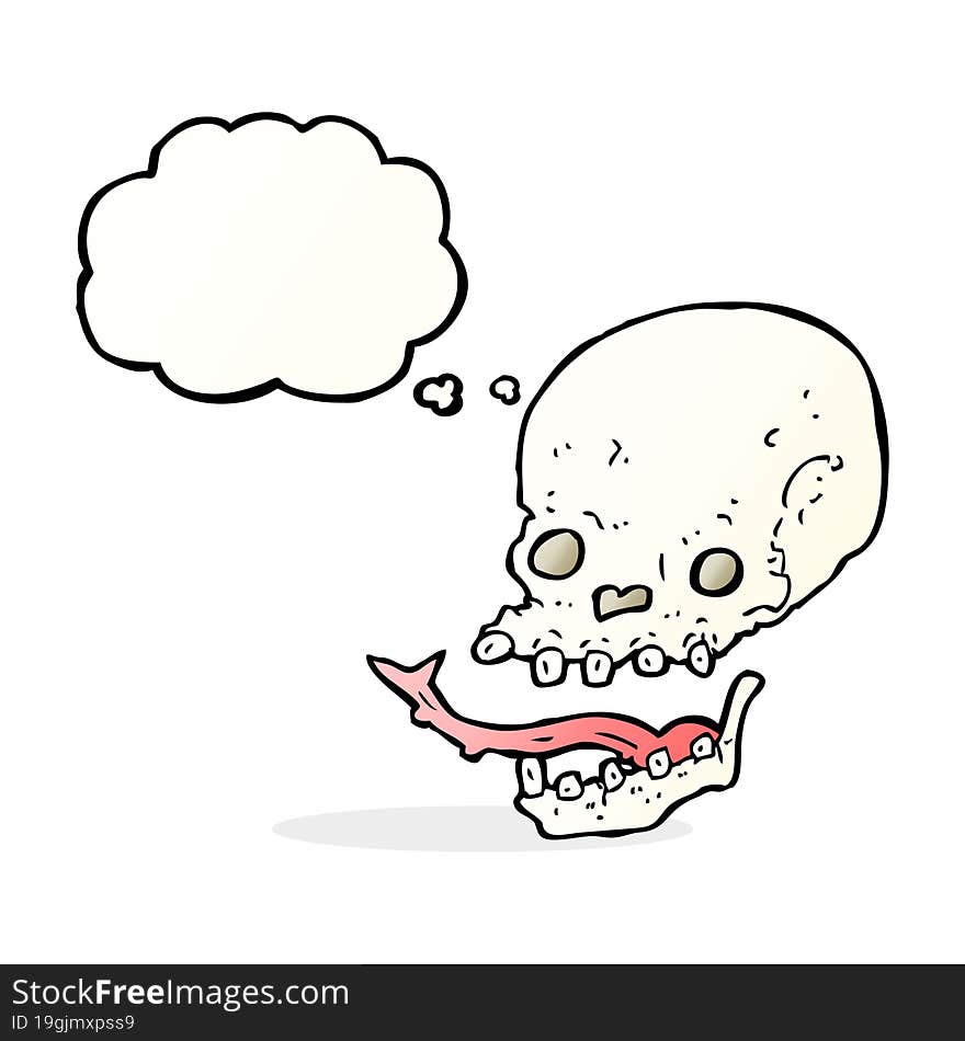 cartoon spooky skull with thought bubble