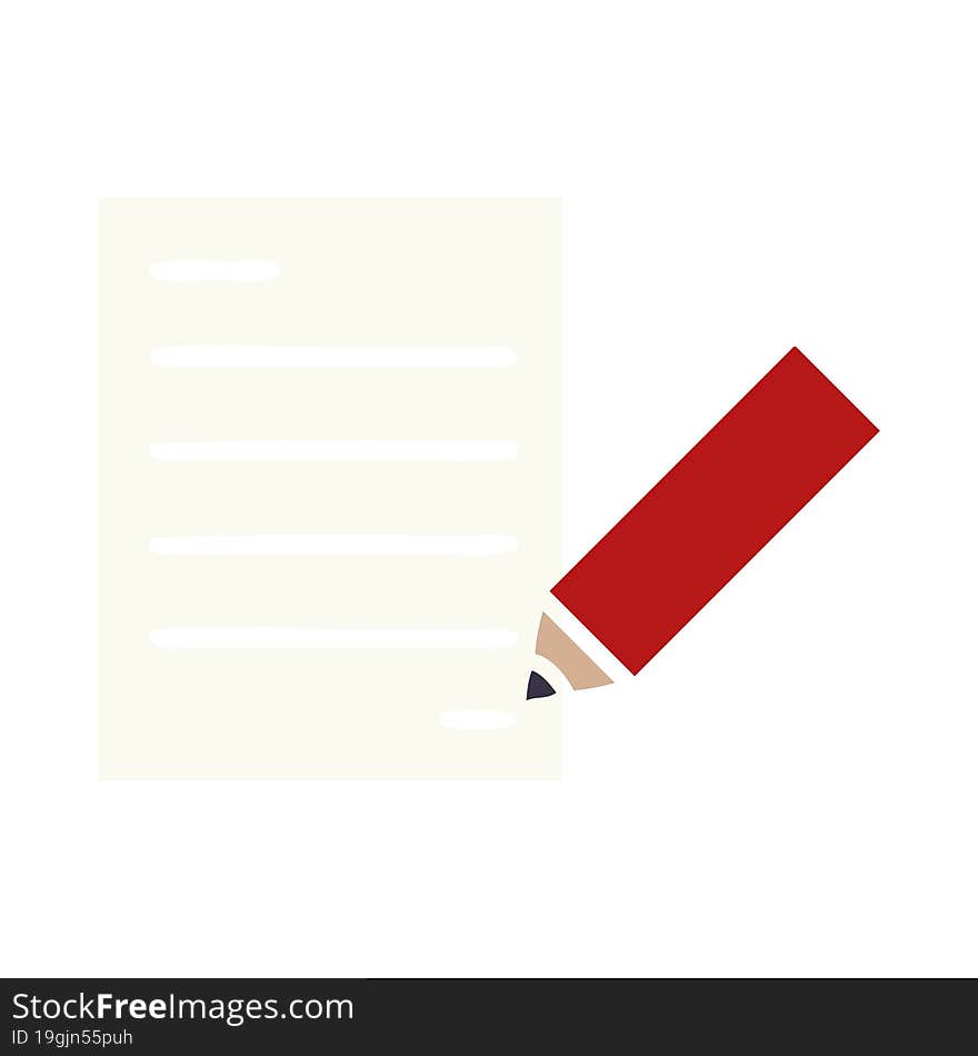 Flat Color Retro Cartoon Of Writing A Document