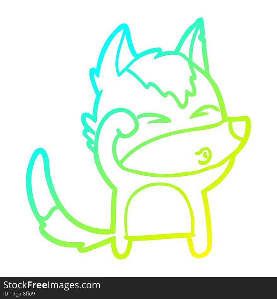 cold gradient line drawing cartoon wolf pouting