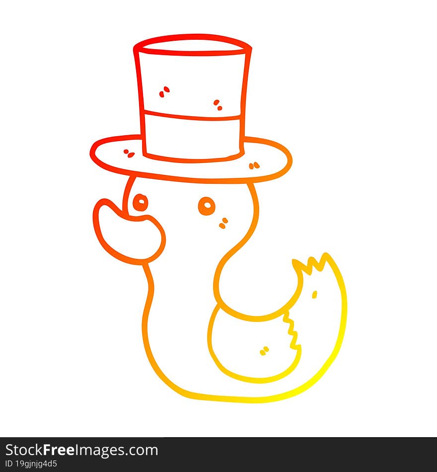 warm gradient line drawing cartoon duck wearing top hat