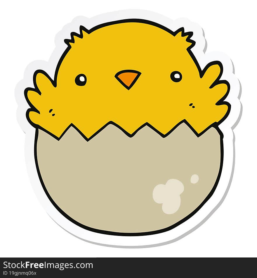 sticker of a cartoon chick hatching from egg