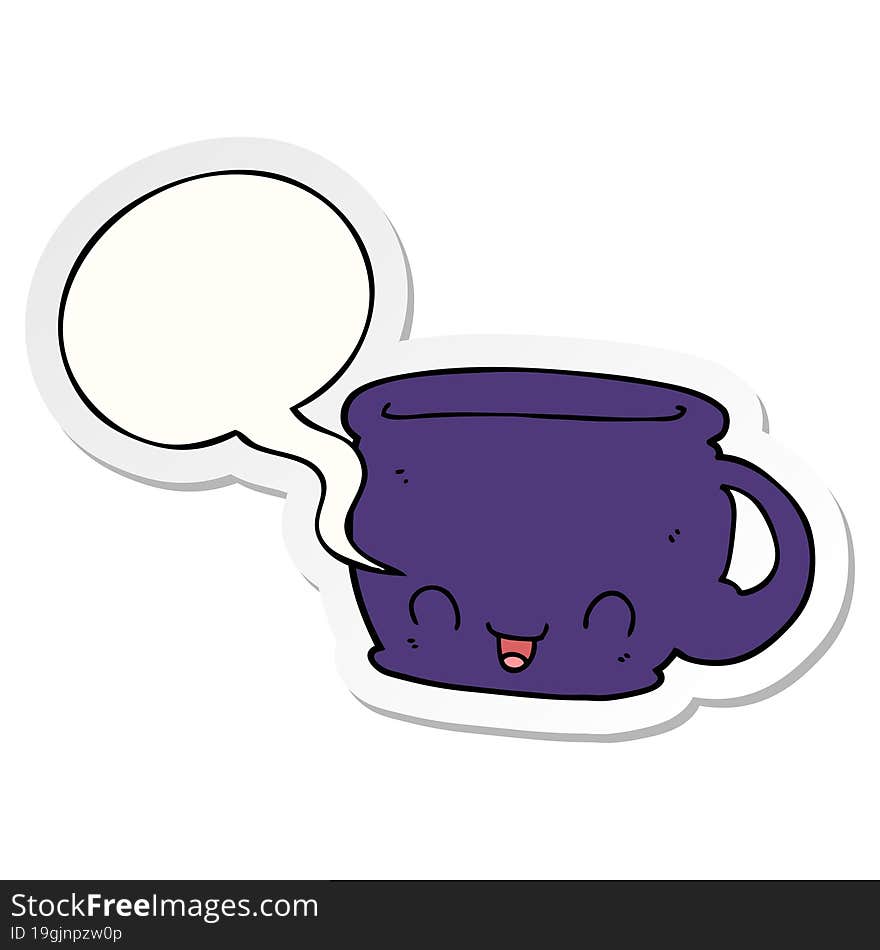 cartoon cup of coffee and speech bubble sticker