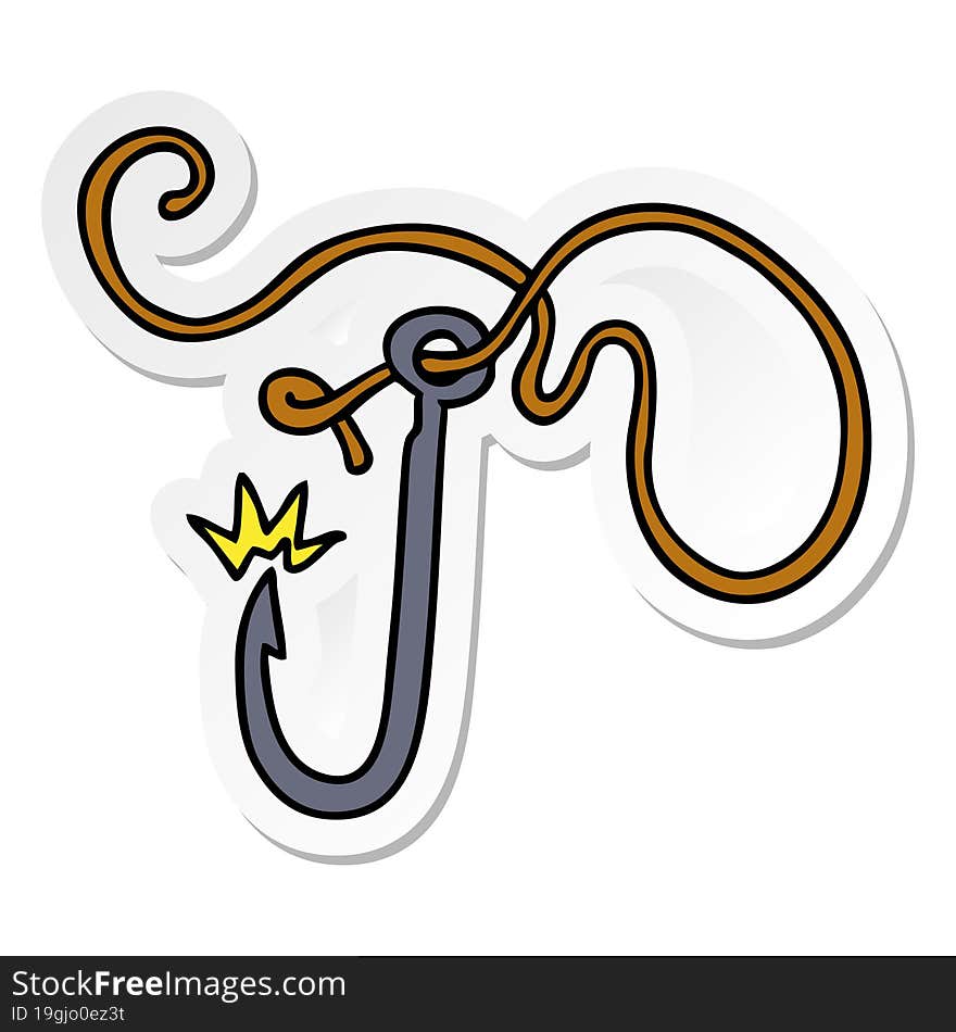 sticker cartoon doodle of a sharp fishing hook