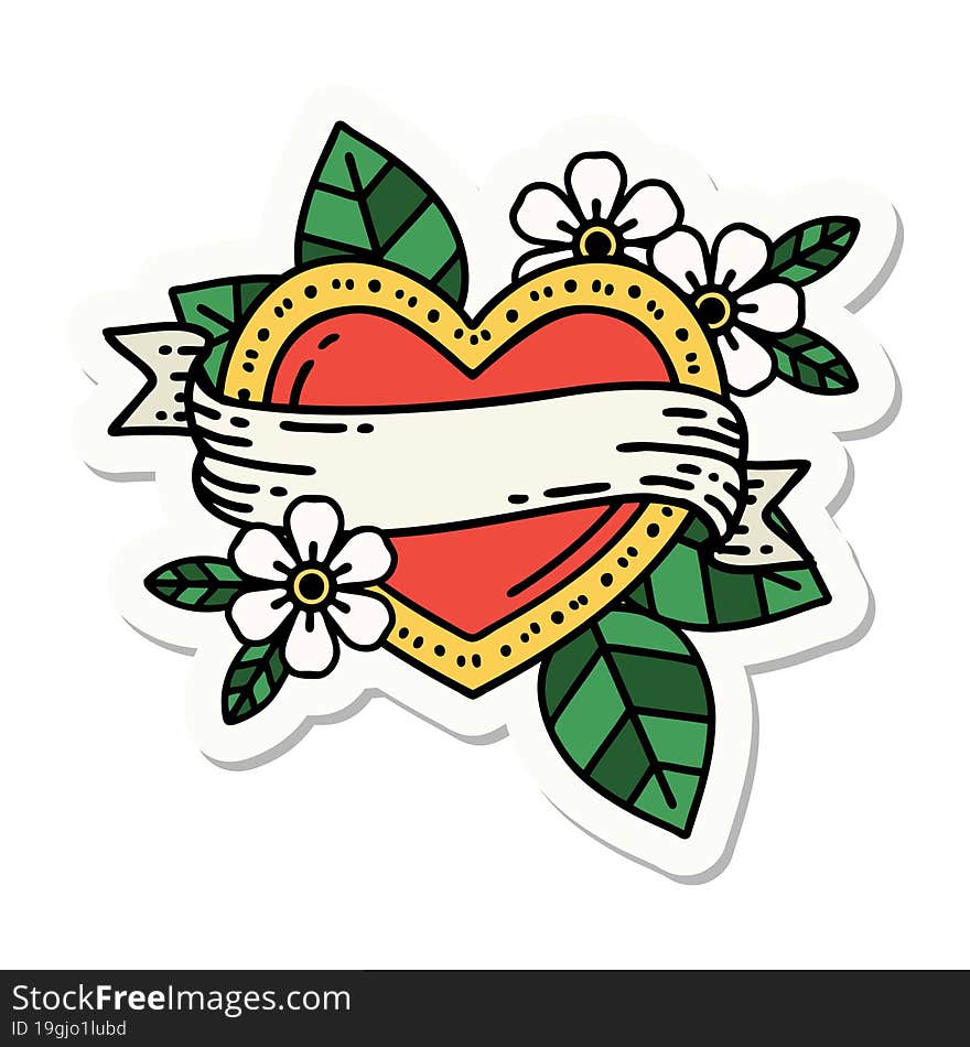 sticker of tattoo in traditional style of a heart and banner. sticker of tattoo in traditional style of a heart and banner