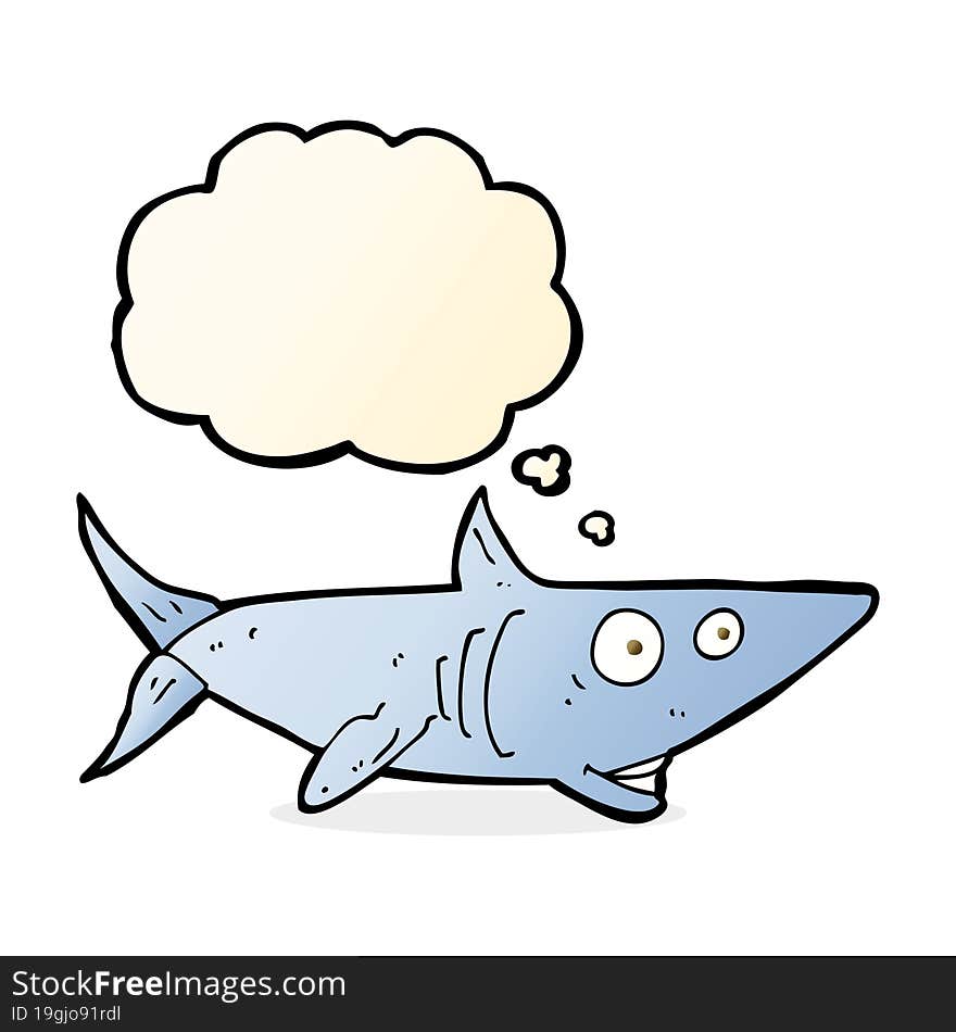 cartoon happy shark with thought bubble