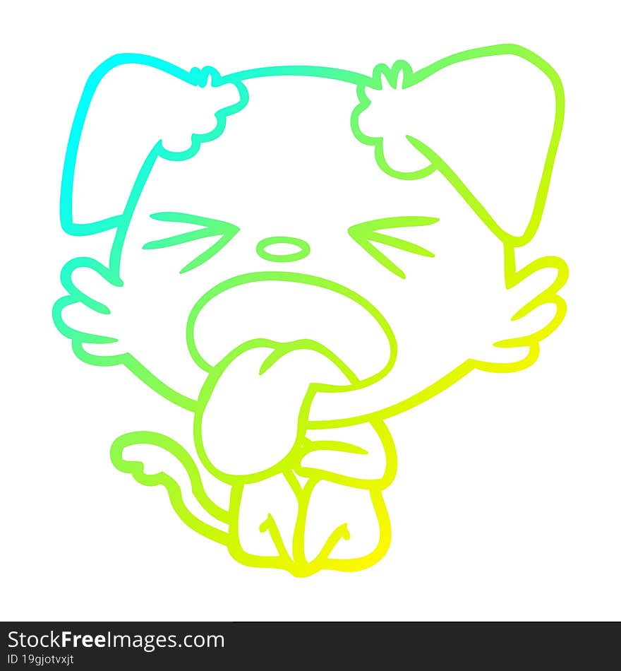 cold gradient line drawing cartoon disgusted dog sitting