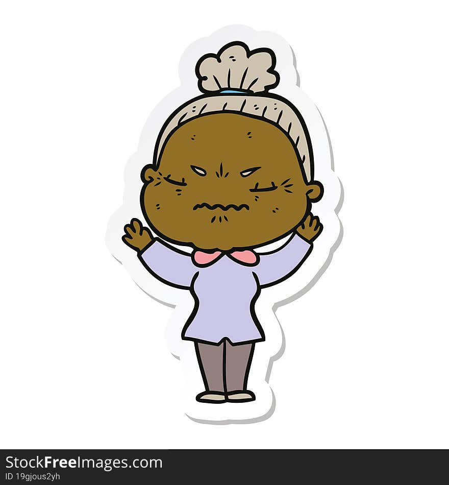 sticker of a cartoon annoyed old lady