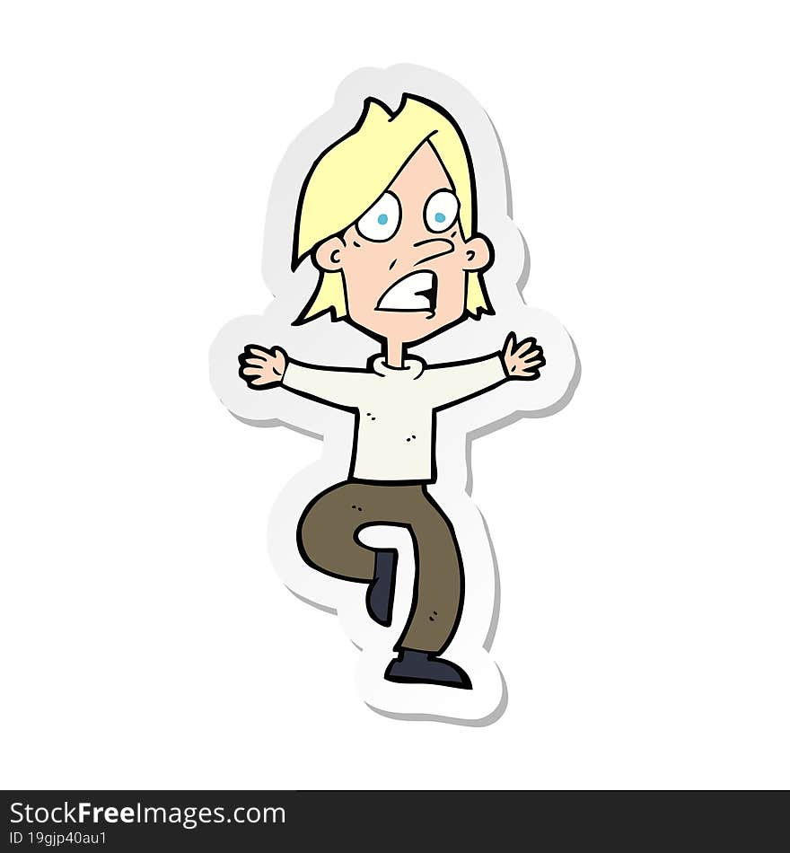 Sticker Of A Cartoon Panicking Man