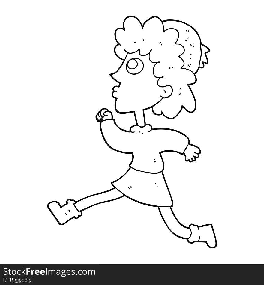 black and white cartoon running woman