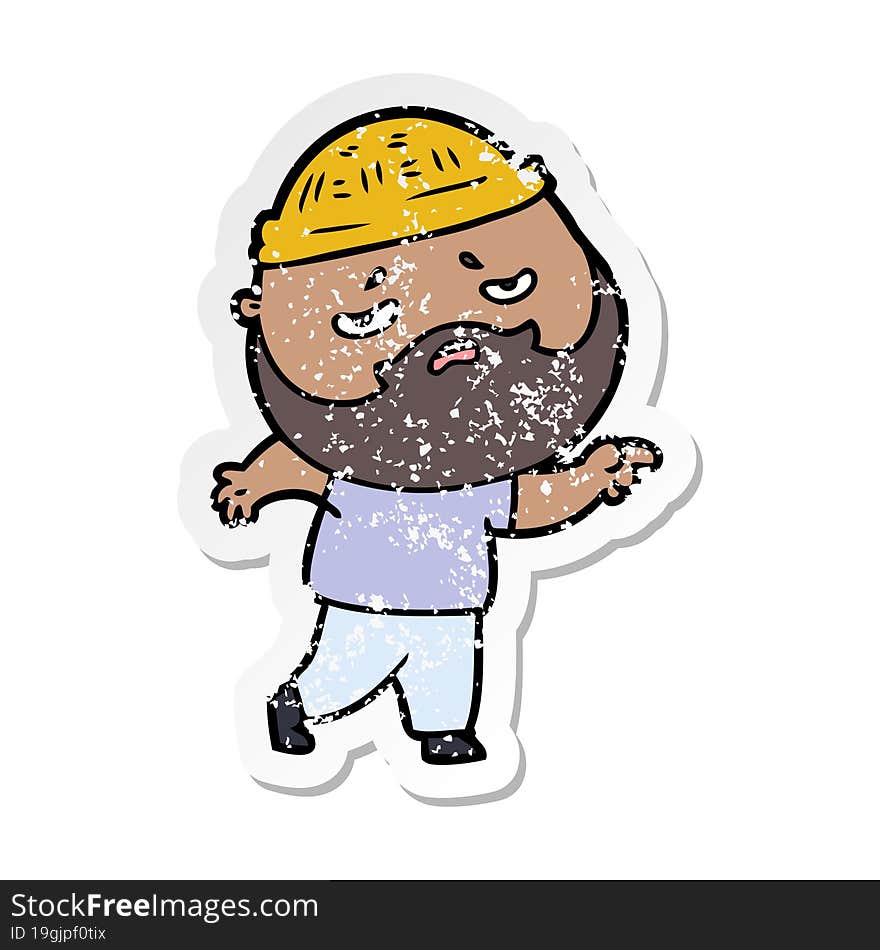 distressed sticker of a cartoon worried man with beard