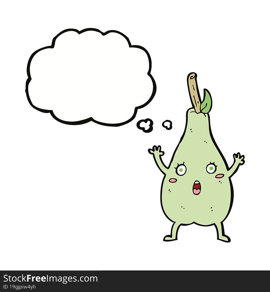 cartoon frightened pear with thought bubble