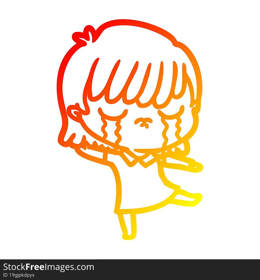 warm gradient line drawing of a cartoon woman crying