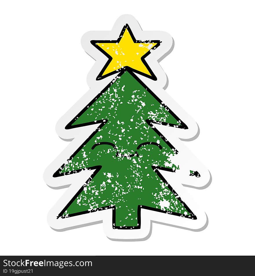 distressed sticker of a cute cartoon christmas tree