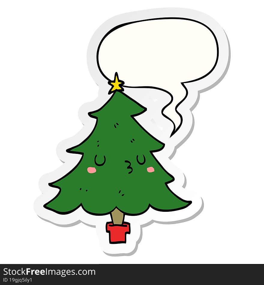 cute cartoon christmas tree with speech bubble sticker