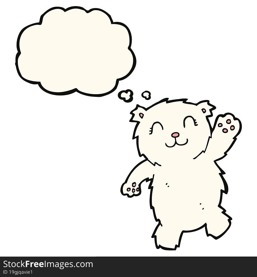 cartoon waving polar bear with thought bubble