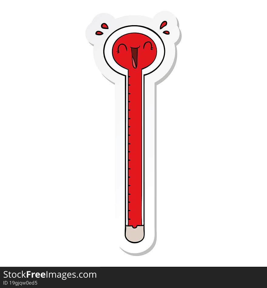 Sticker Of A Cartoon Thermometer Laughing