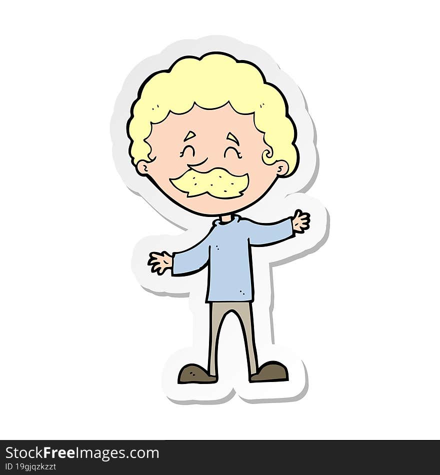 sticker of a cartoon happy man with mustache