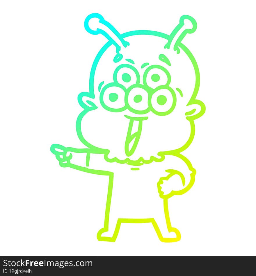 cold gradient line drawing happy cartoon alien pointing