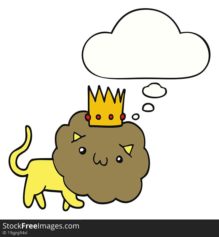 cartoon lion with crown and thought bubble