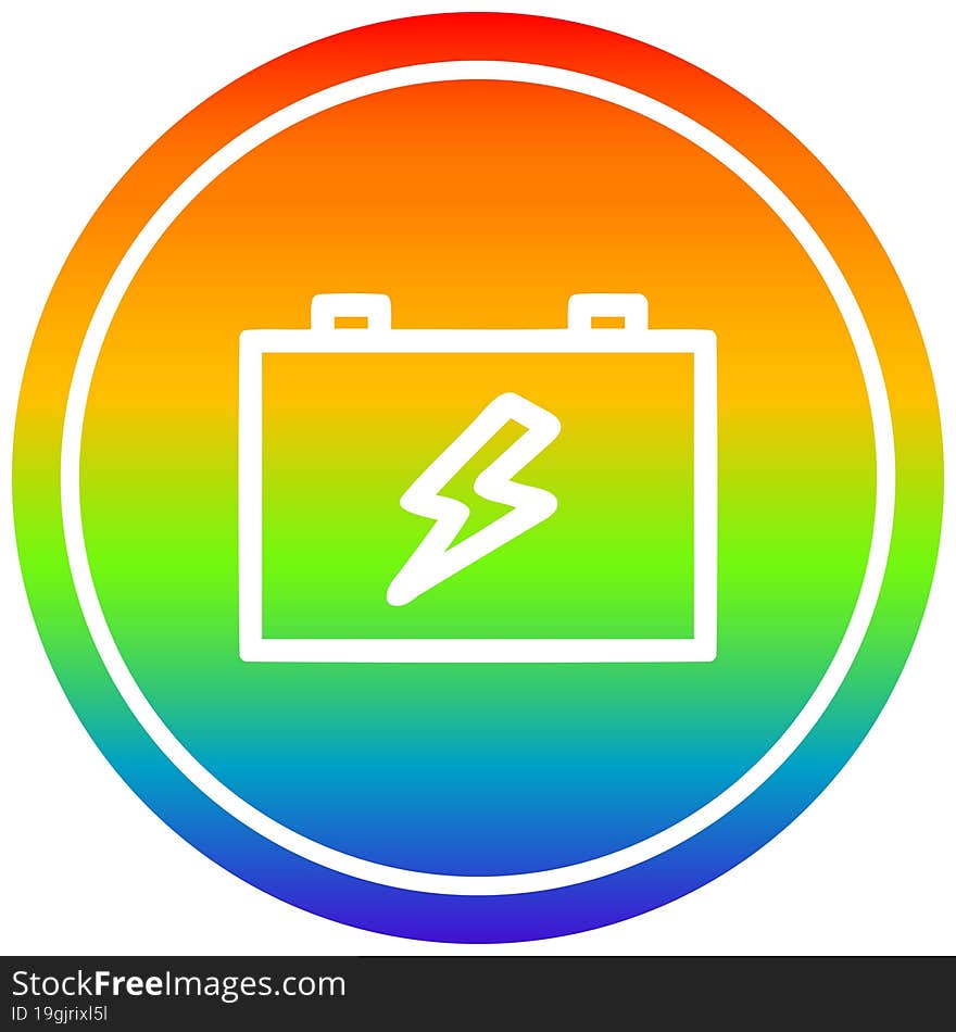 industrial battery circular icon with rainbow gradient finish. industrial battery circular icon with rainbow gradient finish