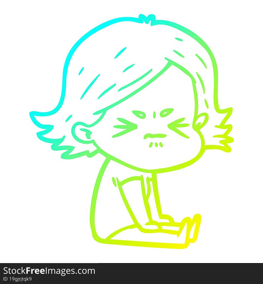 Cold Gradient Line Drawing Cartoon Angry Girl