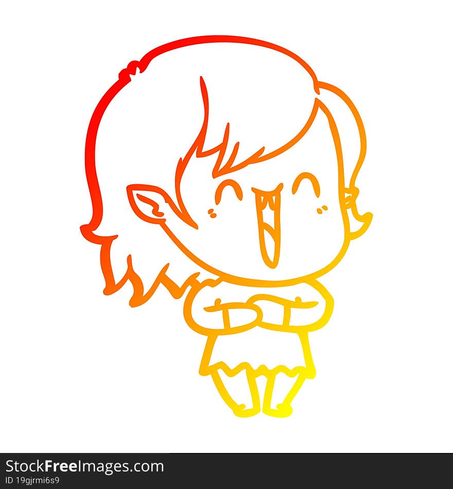 warm gradient line drawing cute cartoon happy vampire girl