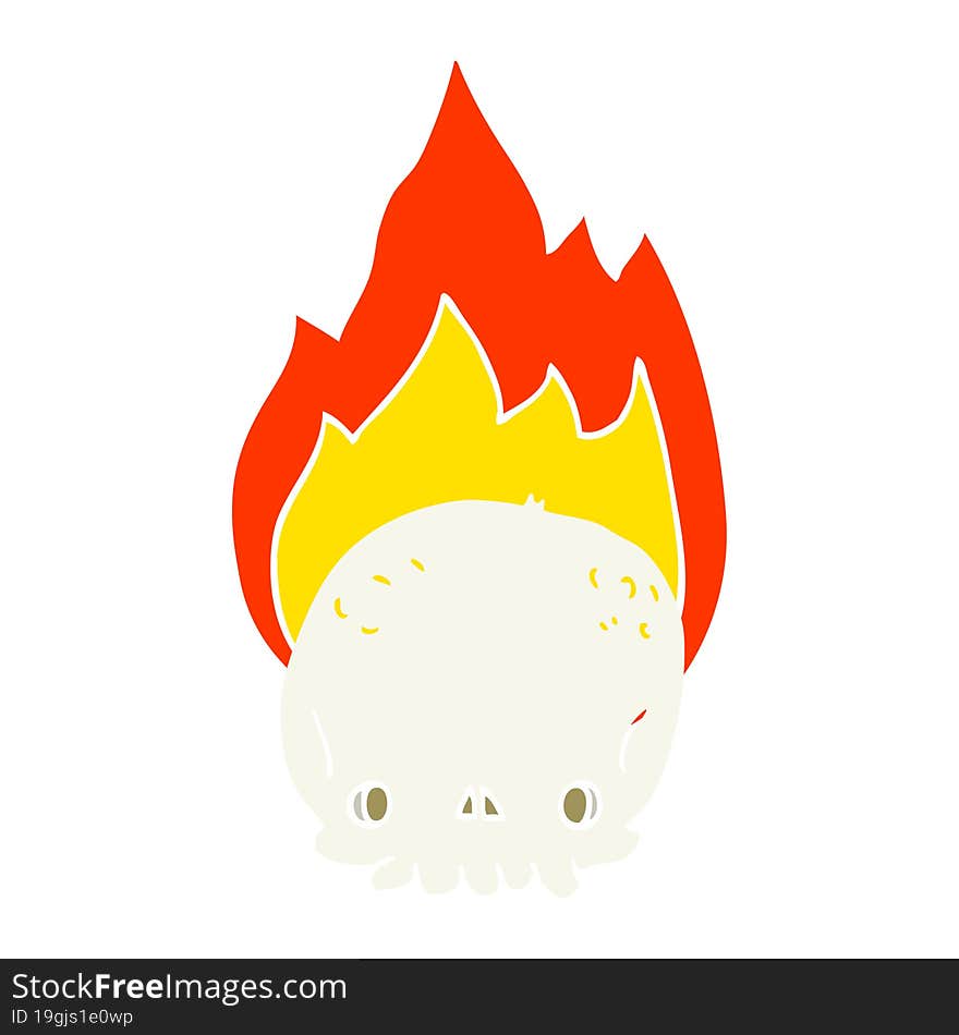 spooky flat color style cartoon flaming skull