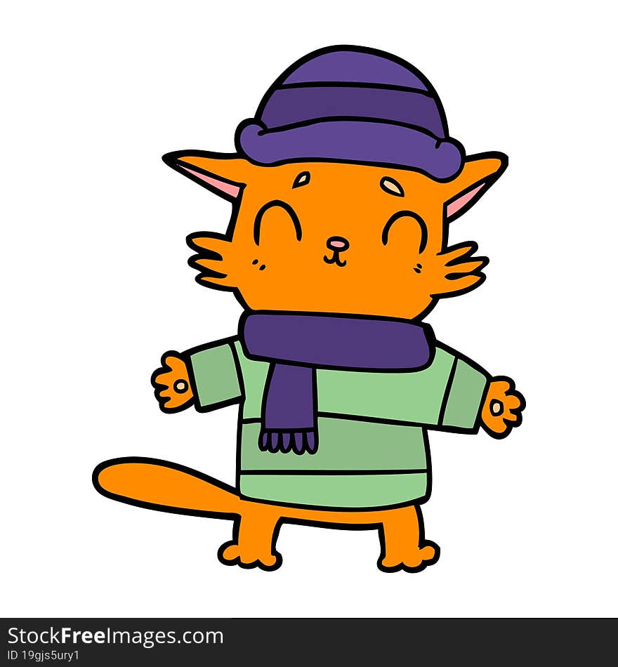 cartoon cat in winter clothes. cartoon cat in winter clothes