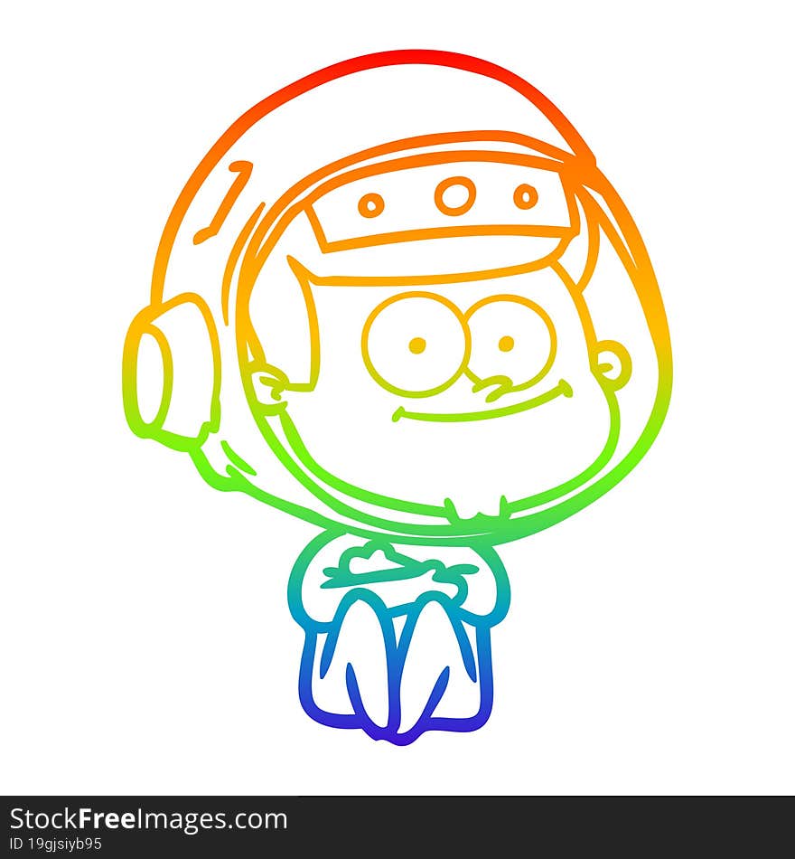 rainbow gradient line drawing of a happy astronaut cartoon