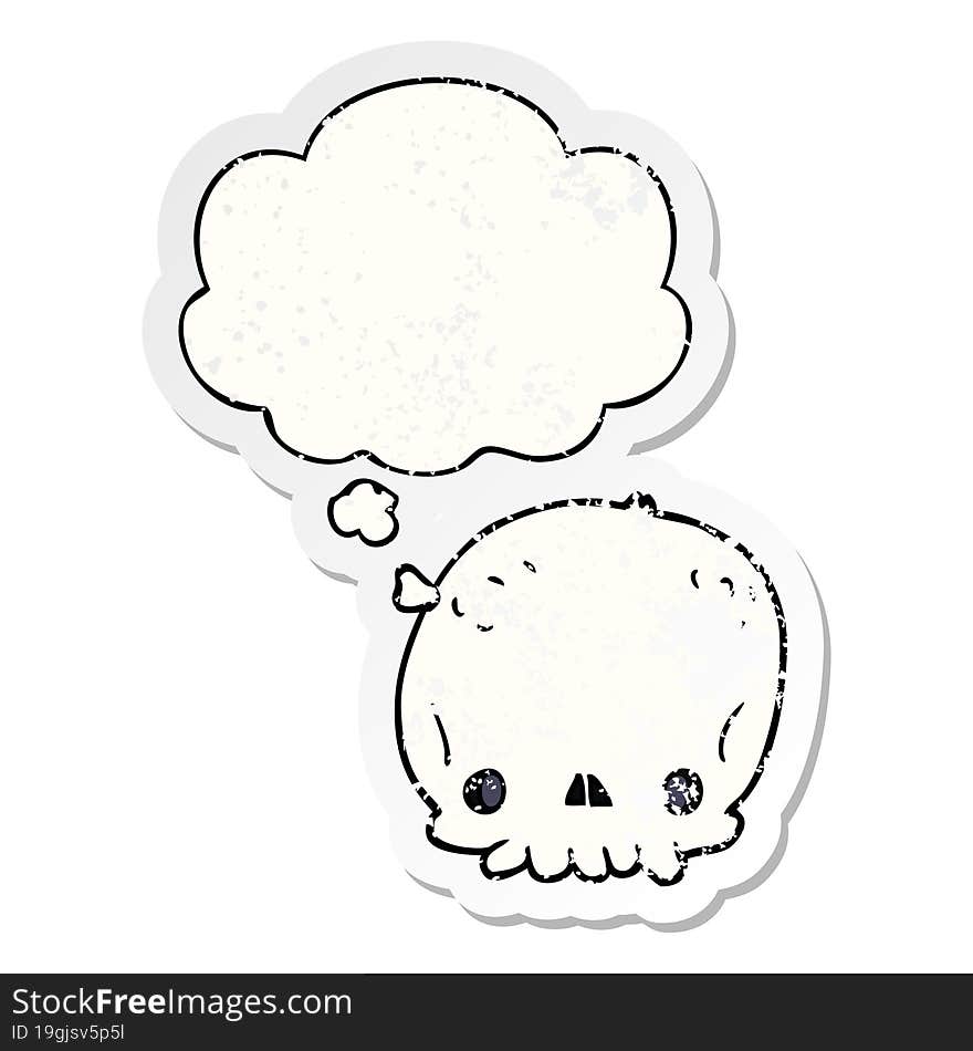 Cartoon Skull And Thought Bubble As A Distressed Worn Sticker