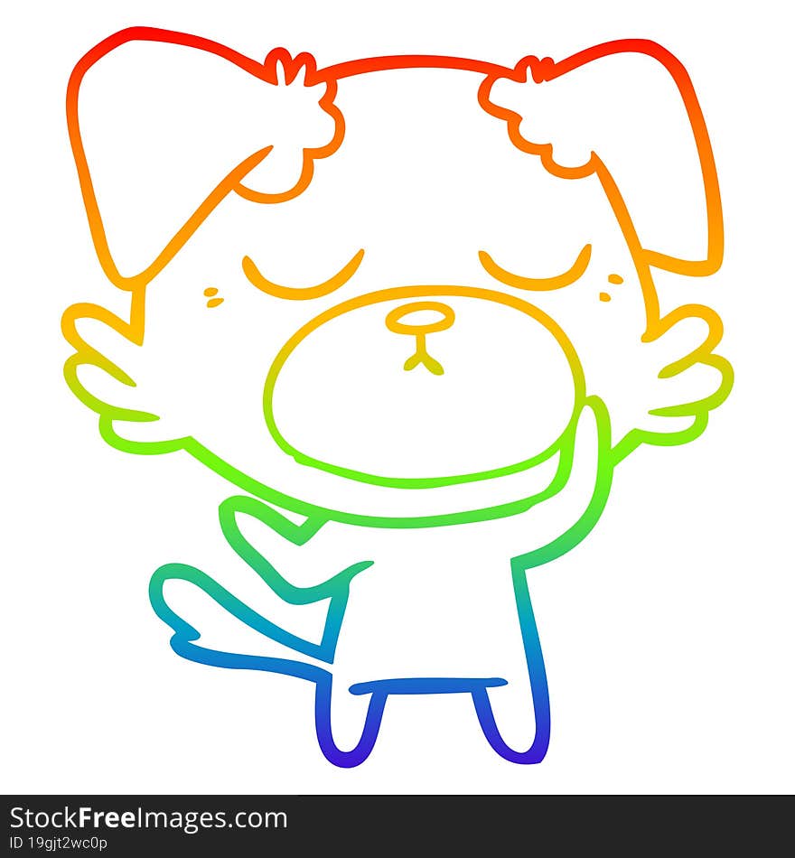 rainbow gradient line drawing of a cute cartoon dog