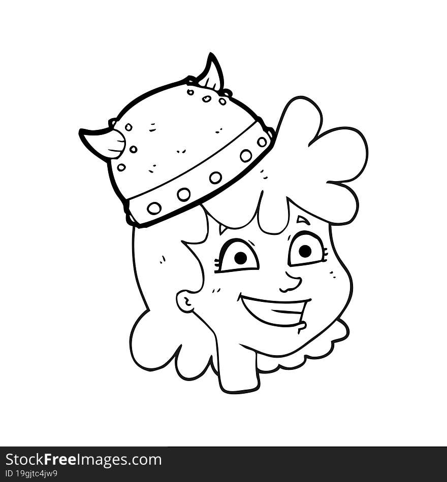 black and white cartoon female viking face