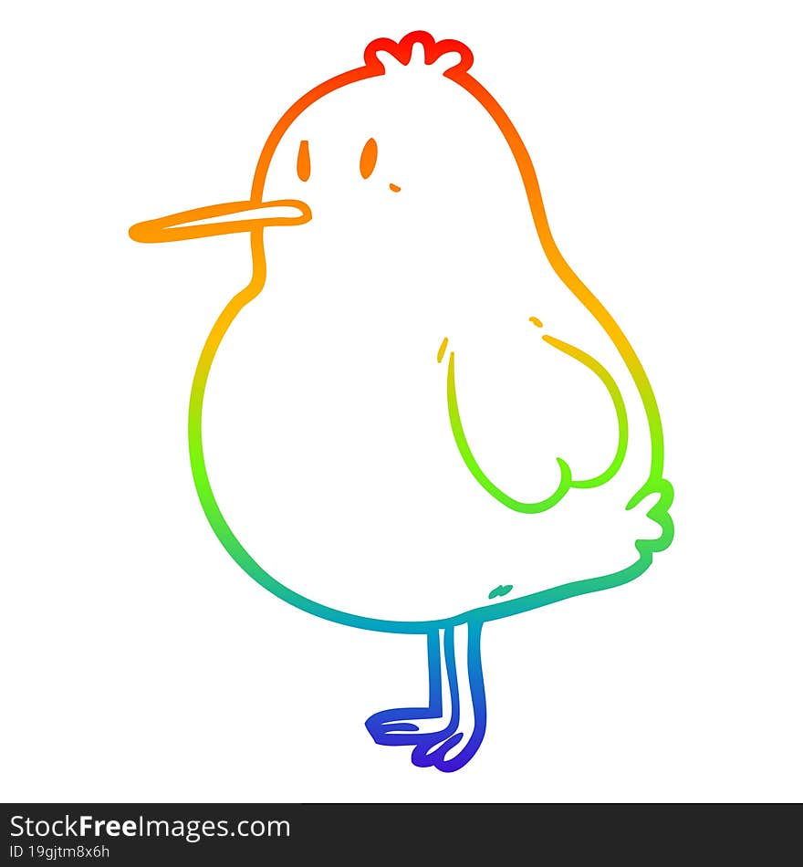 rainbow gradient line drawing of a cute kiwi bird