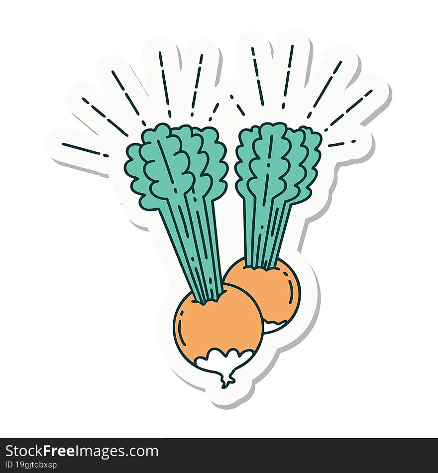 Sticker Of Tattoo Style Beets With Leaves