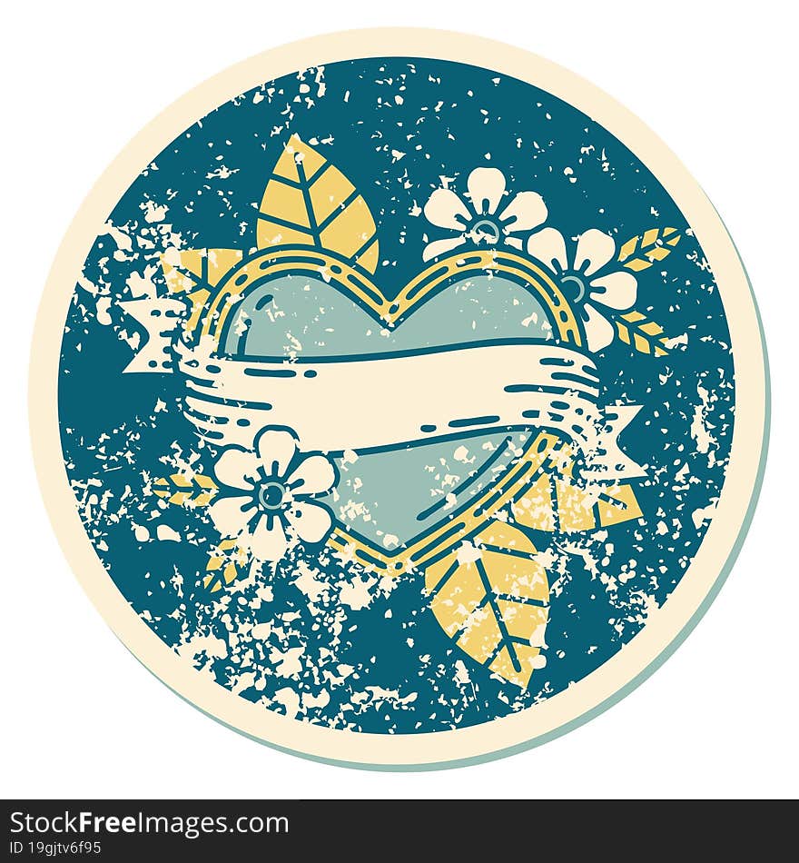 Distressed Sticker Tattoo Style Icon Of A Heart And Banner