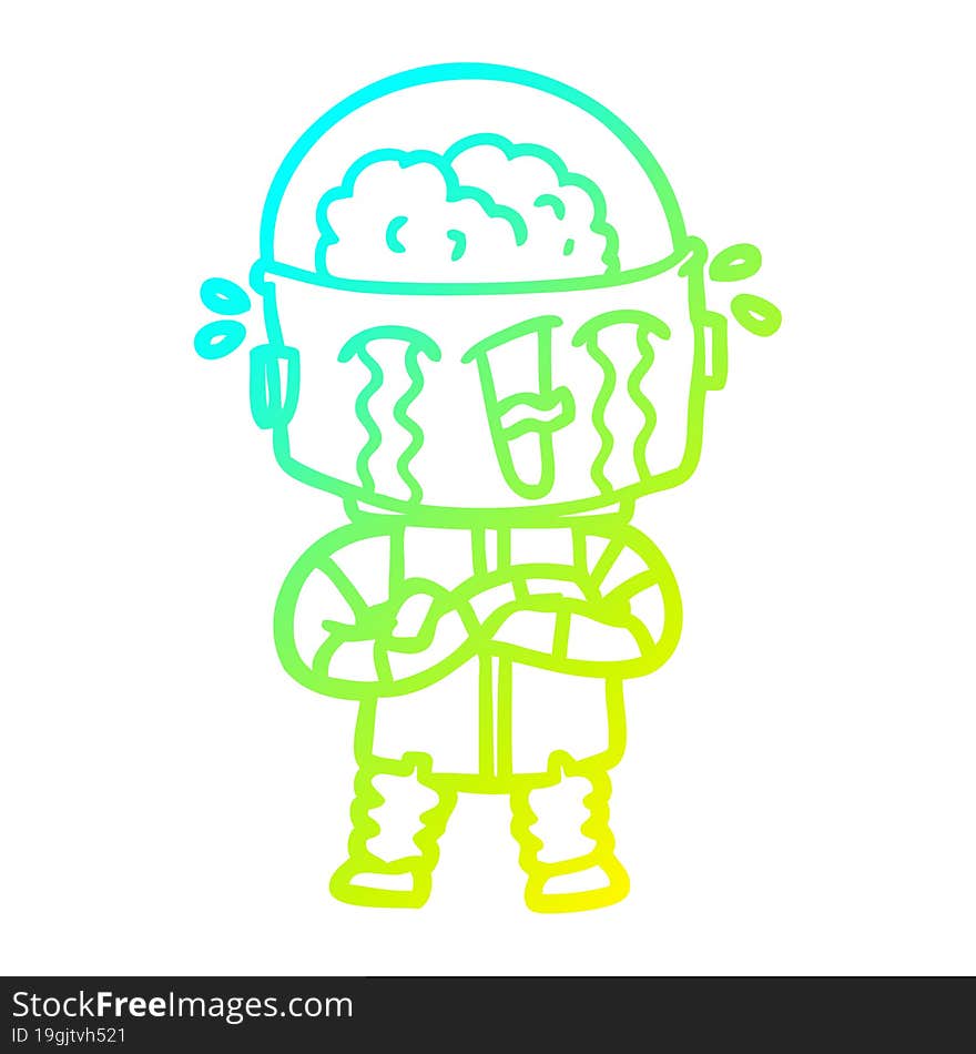 cold gradient line drawing cartoon crying robot