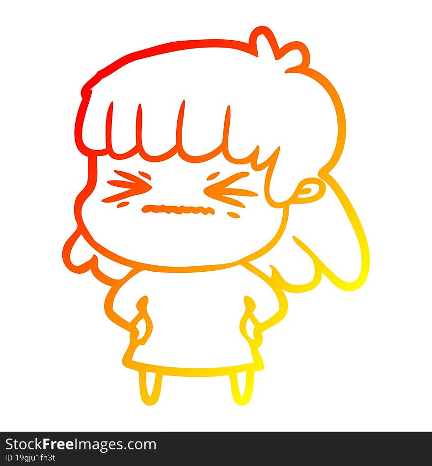 warm gradient line drawing of a cartoon angry girl