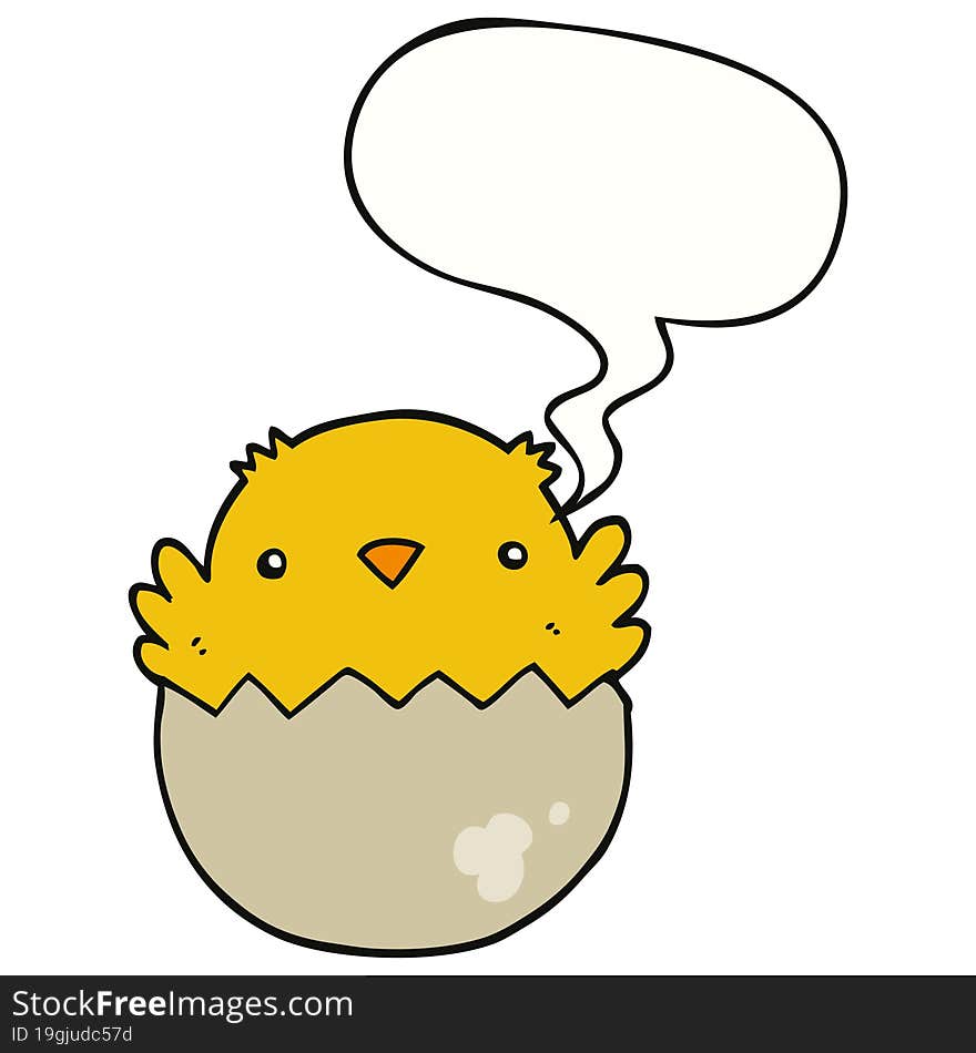 cartoon chick hatching from egg with speech bubble