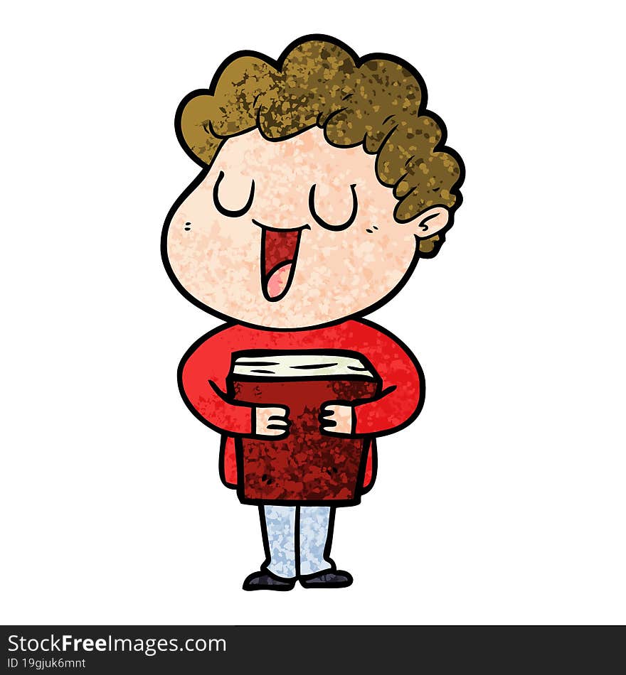 laughing cartoon man with book. laughing cartoon man with book