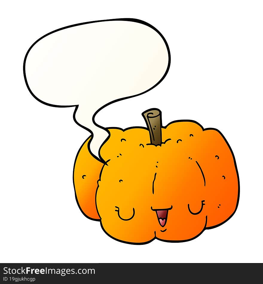 Cartoon Pumpkin And Speech Bubble In Smooth Gradient Style