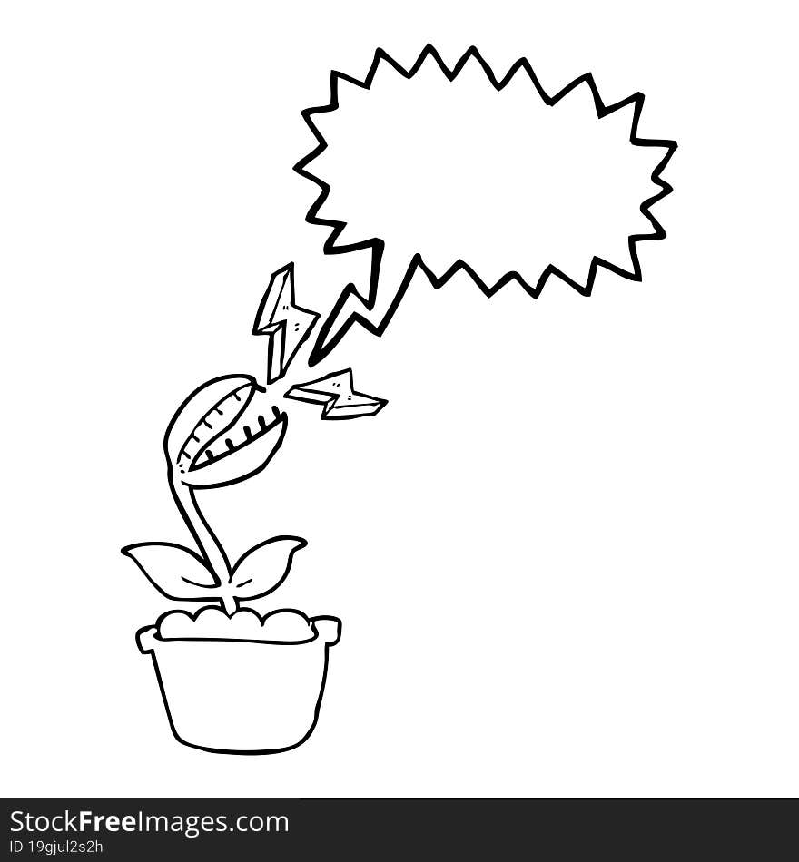 freehand drawn speech bubble cartoon venus fly trap